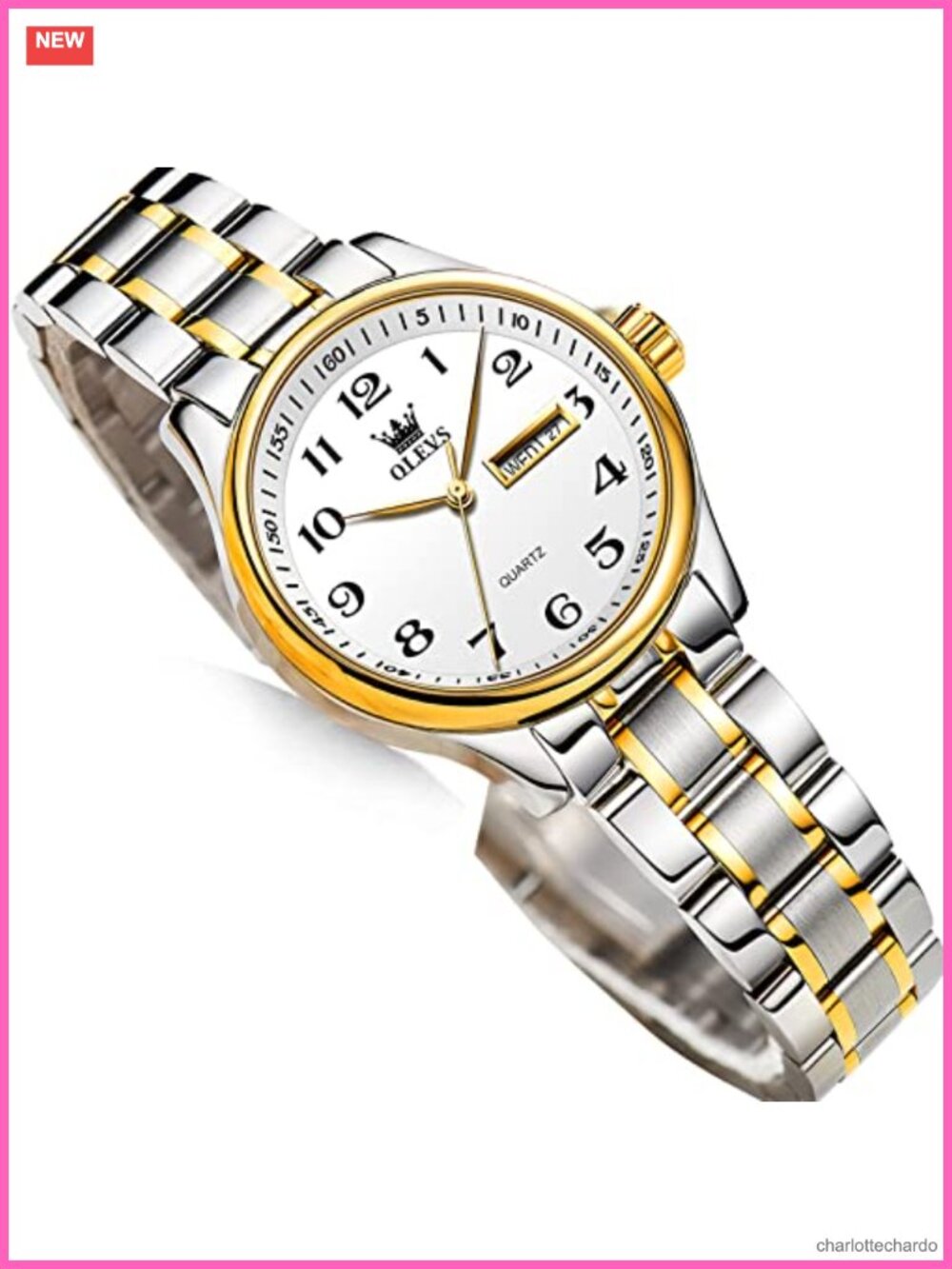 OLEVS Women's Stainless Steel Quartz Watch Day Date 30M Waterproof